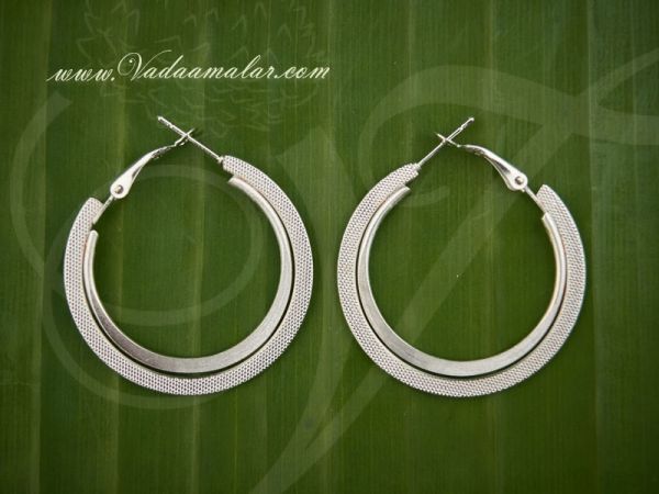 Round Ring Type Earring Sliver Color Hoop Earrings - Medium size