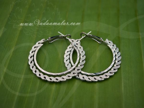 Round Ring Type Earring Oxidized Silver Color Hoop Earrings - Medium size