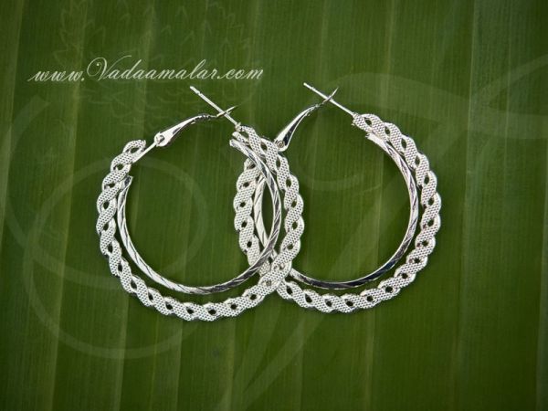 Round Ring Type Earring  Silver Color Hoop Earrings - Medium size