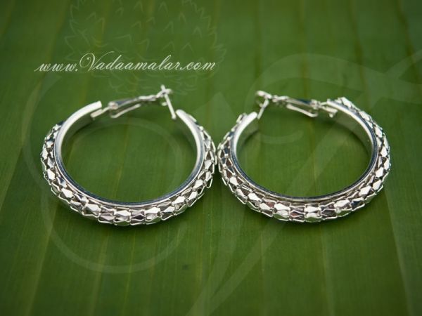 Round Ring Type Earring Silver Color Hoop Earrings - Medium size