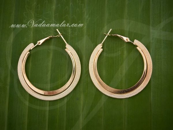 Round Ring Type Earring Gold Color Hoop Earrings - Medium size