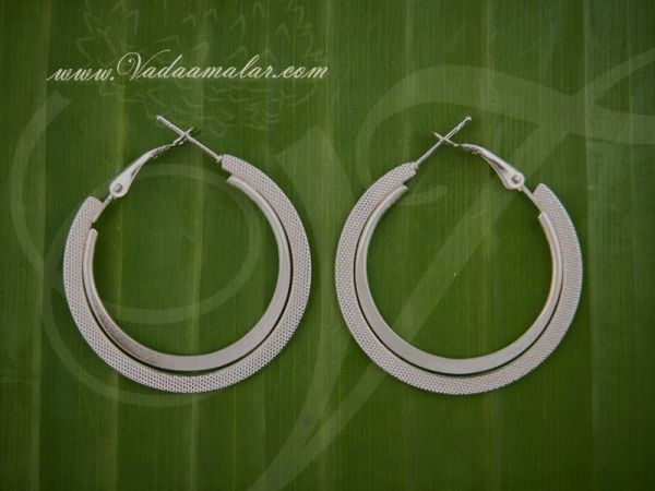 Round Ring Type Earring Oxidized Sliver Color Hoop Earrings - Medium size