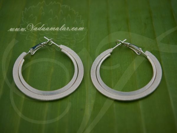 Round Ring Type Earring Oxidized Sliver Color Hoop Earrings - Medium size