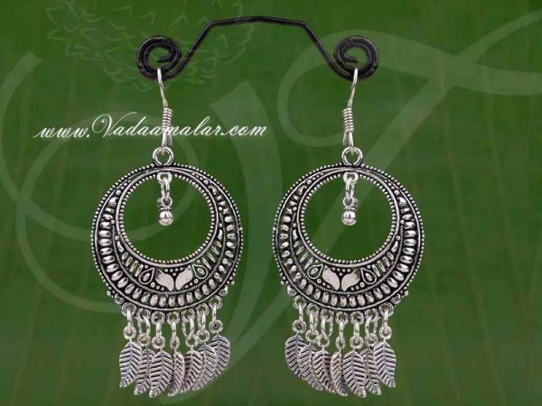 Buy Cute Earring Online Silver Oxidised Silver Colour India Earrings Ear hangings - Medium size