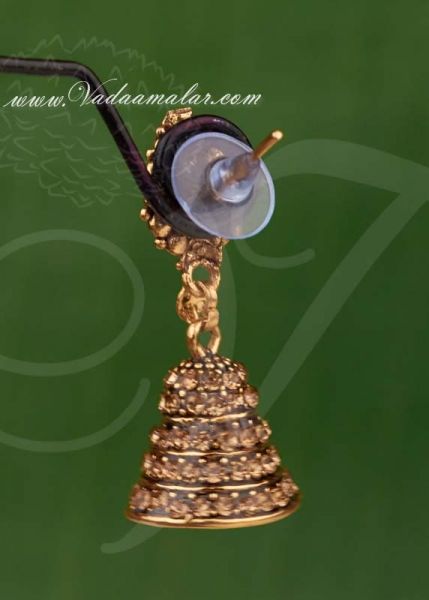 Buy Cute Jhumki Online Gold Oxidised Gold Color Stones India Jhumkas Ear hangings - Medium size