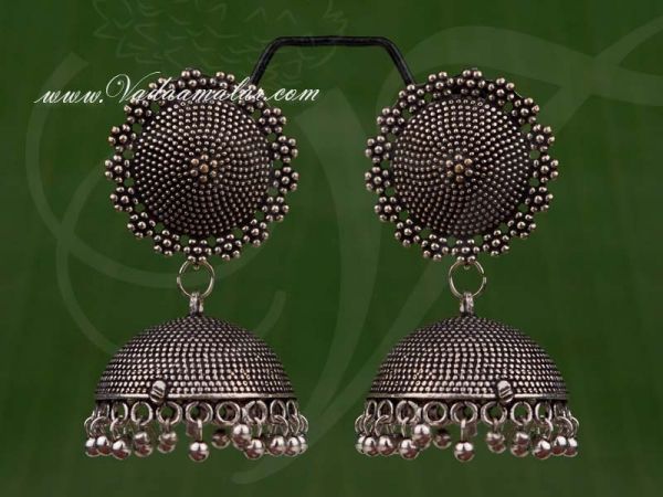 Buy Cute Earring Online Silver Oxidised Black Color with Silver Beads India Earrings Ear hangings - Large size
