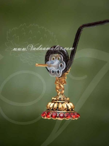 Buy Cute Jhumki Online Oxidised Red Color Stones India Jhumkas Ear hangings - Small size