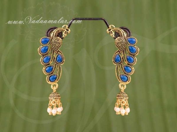 Peacock Design Oxidised Gold India Jhumkas Ear hangings-Buy Now 