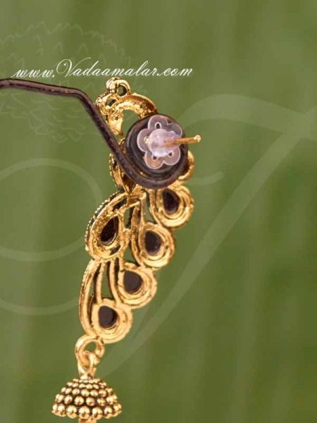 Peacock Design Oxidised Gold India Jhumkas Ear hangings-Buy Now 