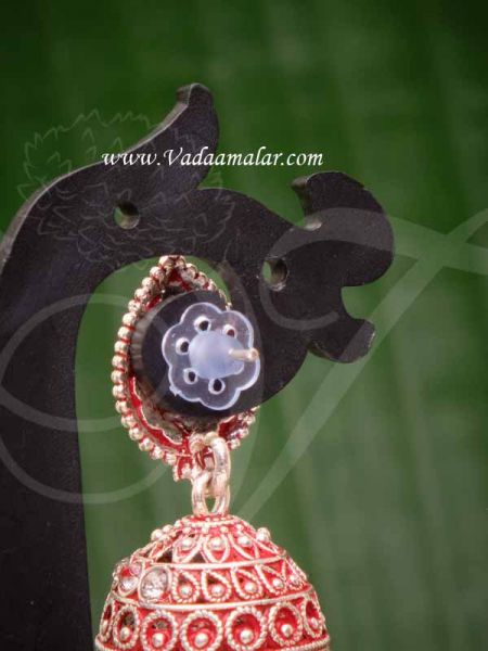 Red Jhumkas Earring Oxidized Silver Leaf Drops Ear Hangings Buy Now 1.2