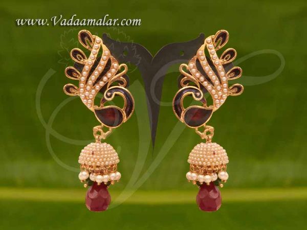 Extra Large Earring Peacock Design with Enamel Ear Stud Indian Traditional Jimiki Buy Now