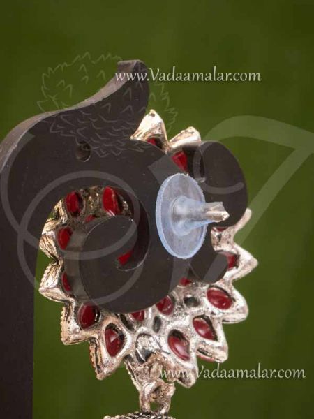 Earring Silver Oxidised Flower Design Jhumkas 