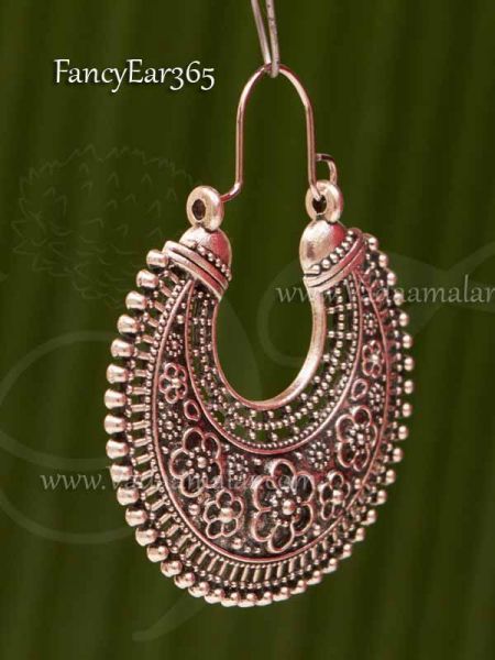 Vintage Ethnic South Jewelry silver Tone Oxidized Indian Earrings Jhumka Jhumki