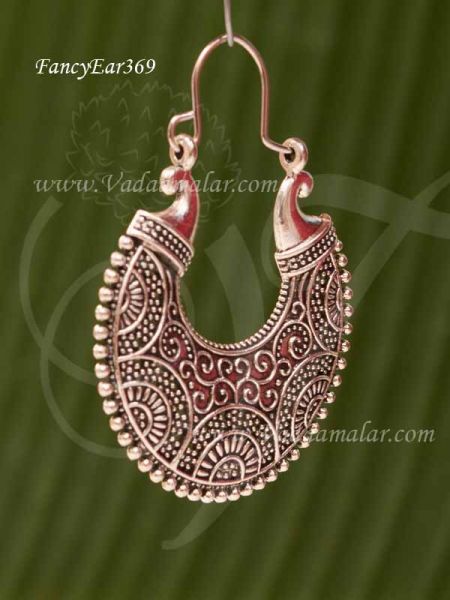 Earrings Vintage Ethnic South Jewelry Silver Tone Oxidized Indian Jhumka Jhumki