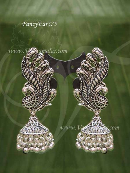 Earring Silver Oxidised Jhumkas 2.5 Inches