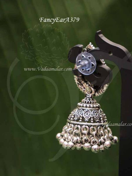Earring Silver Oxidised Jhumkas 2 Inches