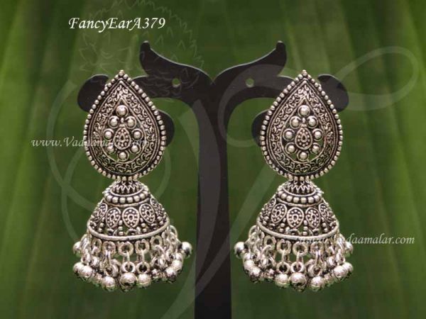Earring Silver Oxidised Jhumkas 2 Inches