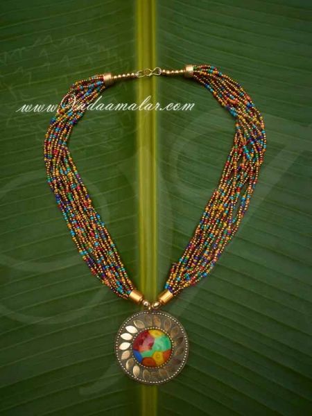 Fancy BANDISH Tibetan Tribal Antique Necklace for Women Multi Color Beads Necklace for Sarees Salwar.