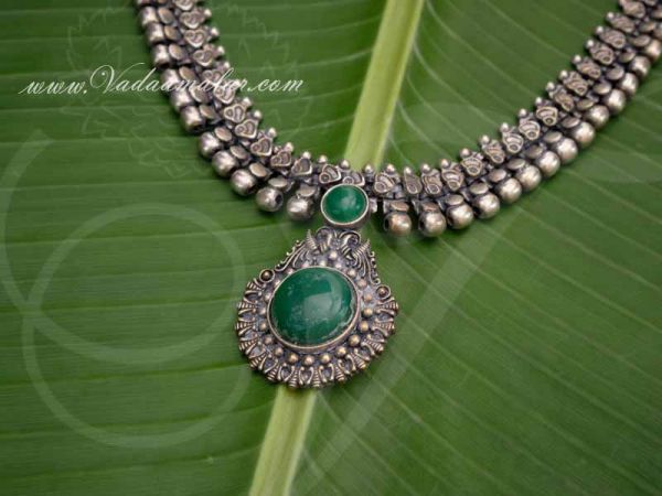  Silver Color Short Necklace Trendy Design Green Stone Pendant Buy Now