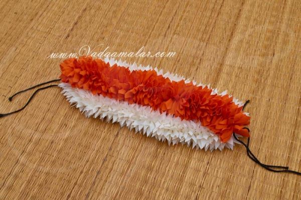 Cloth White & orange veni Flowers Band Ring Hair Braid Bharathanatyam or Kuchipudi