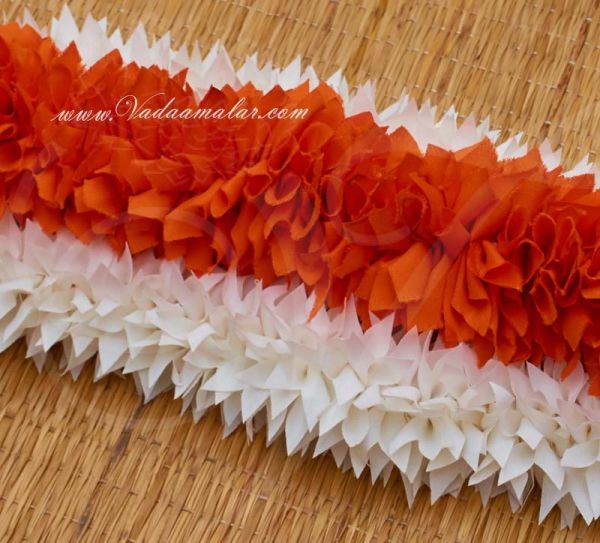 Cloth White & orange veni Flowers Band Ring Hair Braid Bharathanatyam or Kuchipudi