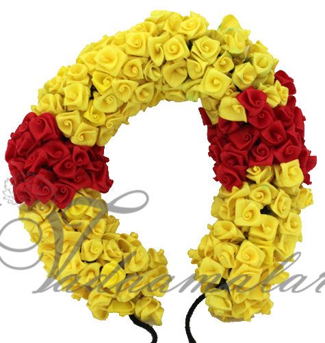 Artificial rose yellow & orange flower for hair braid band India festival wedding dances