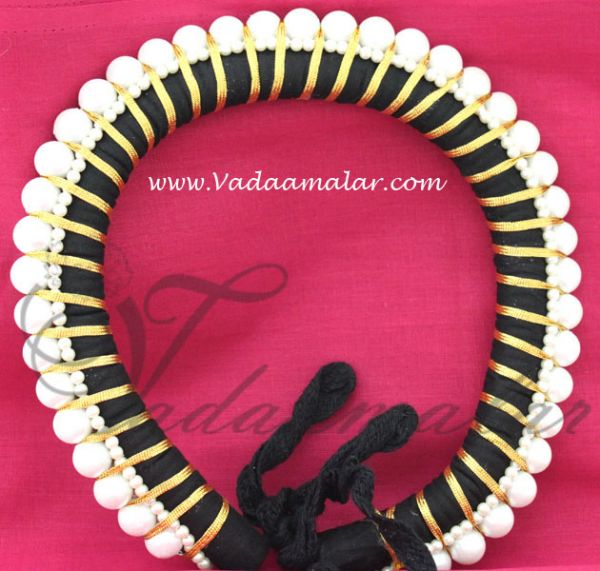 Indian Artificial Pearl White Flower Ring Band For Hair - Plastic Bharatanatyam  dance accessories