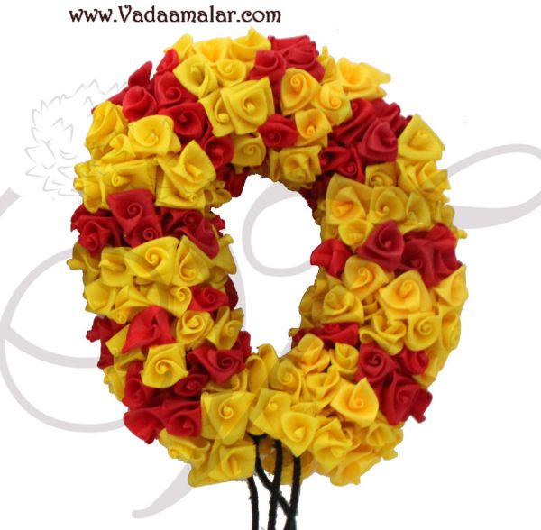 Artificial Yellow with Red color Rose Flower for hair braid Band India Wedding Dances