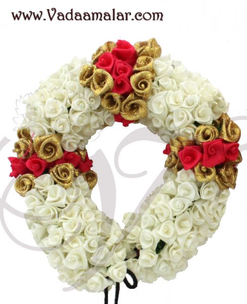 White Rose Flower Veni for hair braid Band gajra hairstyle India Wedding Dances Available online