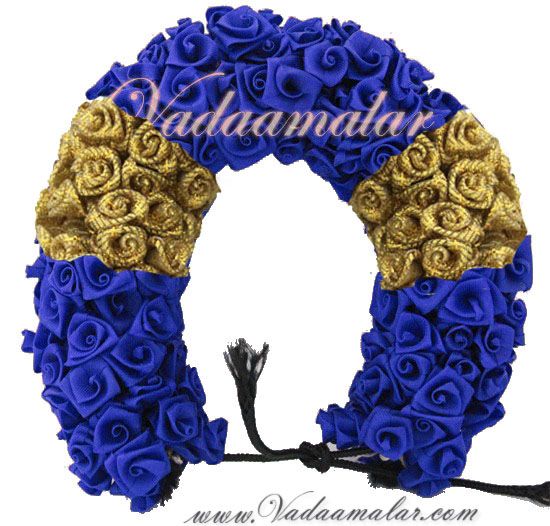 Blue with Gold Color Rose Flower for Hair Braid Band India Wedding Dances
