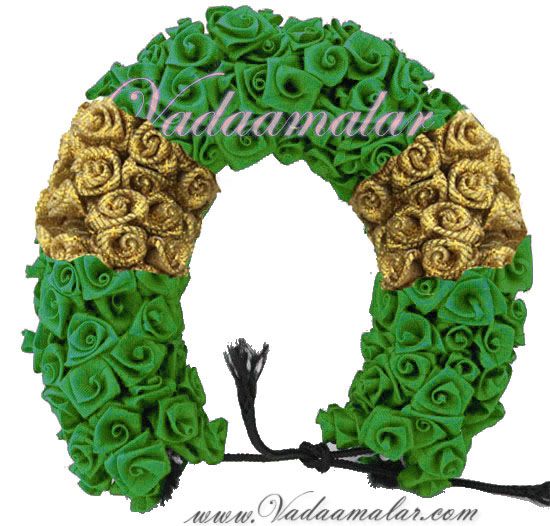 Green with Gold Color Rose Flower for Hair Braid Band India Wedding Dances