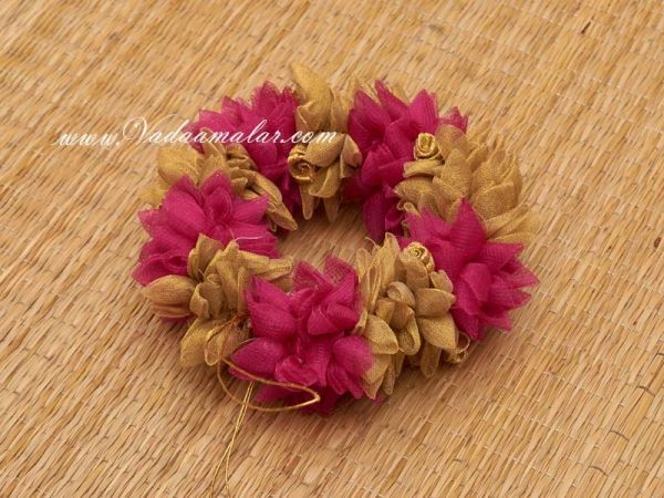 Pink and Gold Color Tissue Flower Band Strand For Hair Braid