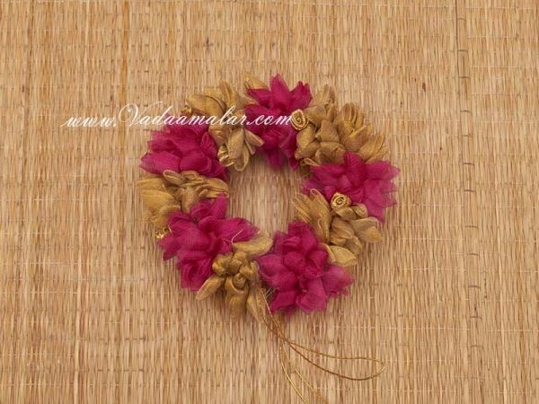 Pink and Gold Color Tissue Flower Band Strand For Hair Braid