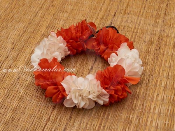 White and Orange Artificial Flower Strand For Hair Braid Band Indian Wedding Dances