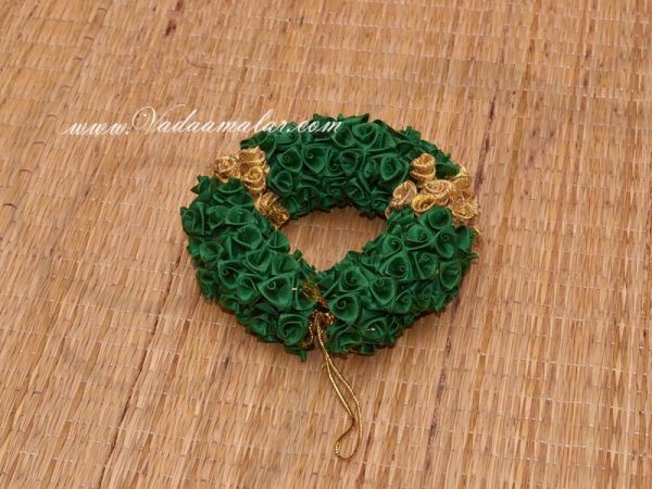 Green with Gold Color Rose Flower for Hair Braid Band India Wedding Dances