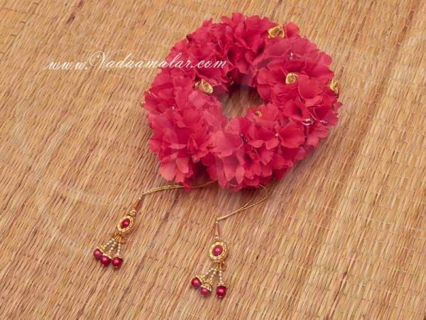 Pink and Gold Gajra for Hair Veni Flowers Strand For Hair Braid buy online