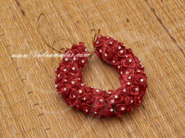 Maroon  and Gold Color Rose Flower Band for Hair Braid for India Wedding and Classical Dances