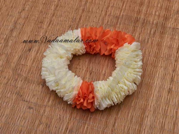 Cream and Orange Jasmine Flower Band Indian Gajra for Hair Buy Now