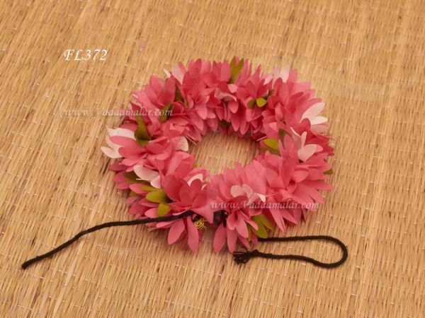 Artificial pink Colour Cloth Veni Flowers Band Gajra Hair Braid Buy Now.