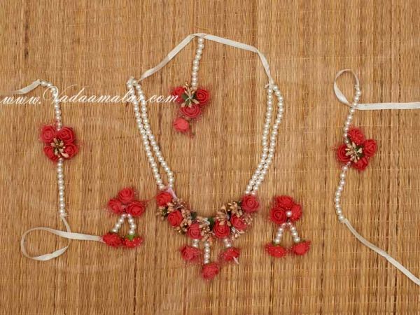 Unique flower jeweller for Bridal decorations Haldi or Mehendi  - Red