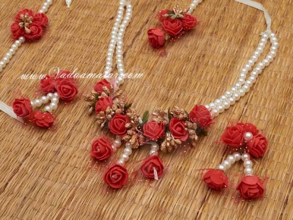 Unique flower jeweller for Bridal decorations Haldi or Mehendi  - Red