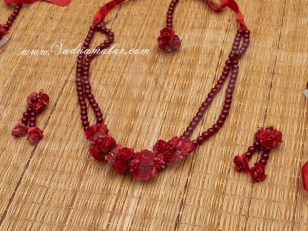 Unique flower jeweller for Bridal decorations Haldi or Mehendi  - Deep Red