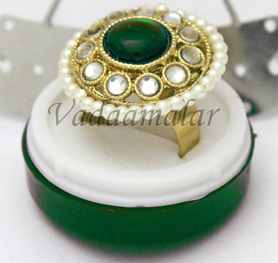 Jodha Akbar Trendy Green stone Indian large finger ring rings Semi-precious Stones