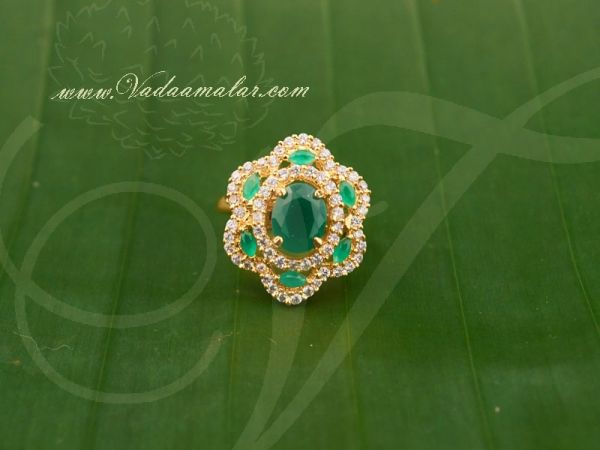American Diamond and Emerald Stones Design Finger Ring Buy Online
