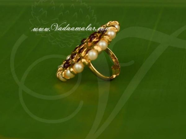Kempu Stones With Pearls Finger Ring For Bharatanatyam Dance and Temple Buy Online