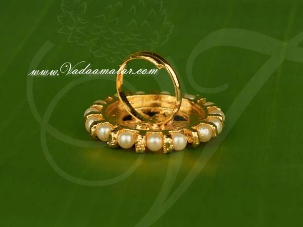 Kempu Stones With Pearls Finger Ring For Bharatanatyam Dance and Temple Buy Online