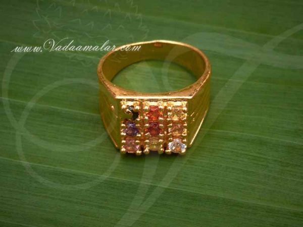 Navaratna Finger Ring Mothiram Gold plated 9 stones Buy Online