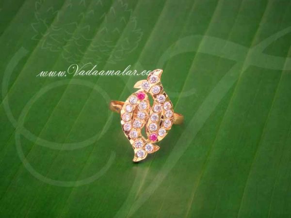 Gold Plated AD White with Pink Stones Fish Design Finger Ring Buy Online 