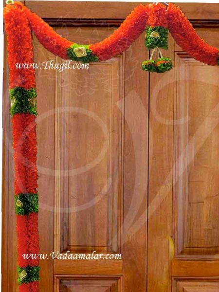 Decorative Orange and Green garland Door decoration Synthetic flowers- washable
