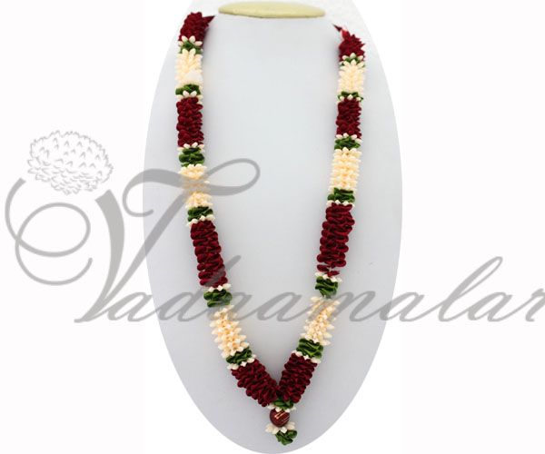 Maroon Artificial Flower Garland with Beads for Deities-3pieces